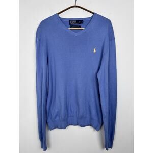 Polo Ralph Lauren Mens Blue Long Sleeve V Neck Pima Cotton Pullover Sweater Sz M